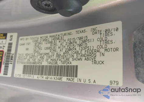 2011 Toyota Tacoma z USA, uszkodzony, nr VIN 5TFNX4CNXBX002459